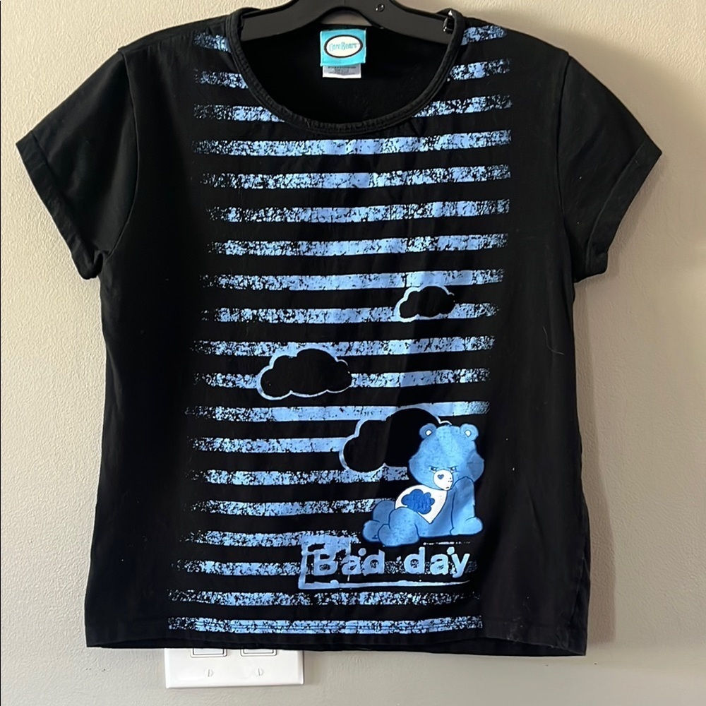 2007 Care Bears Black Tee with Blue Stripes and Bear Design